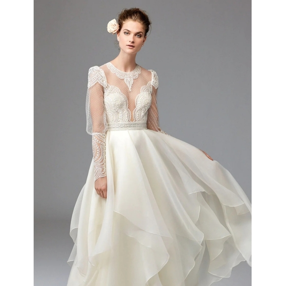 Watters Mai Lace Long Sleeve Wedding Dress Topper - Picture 2 of 16